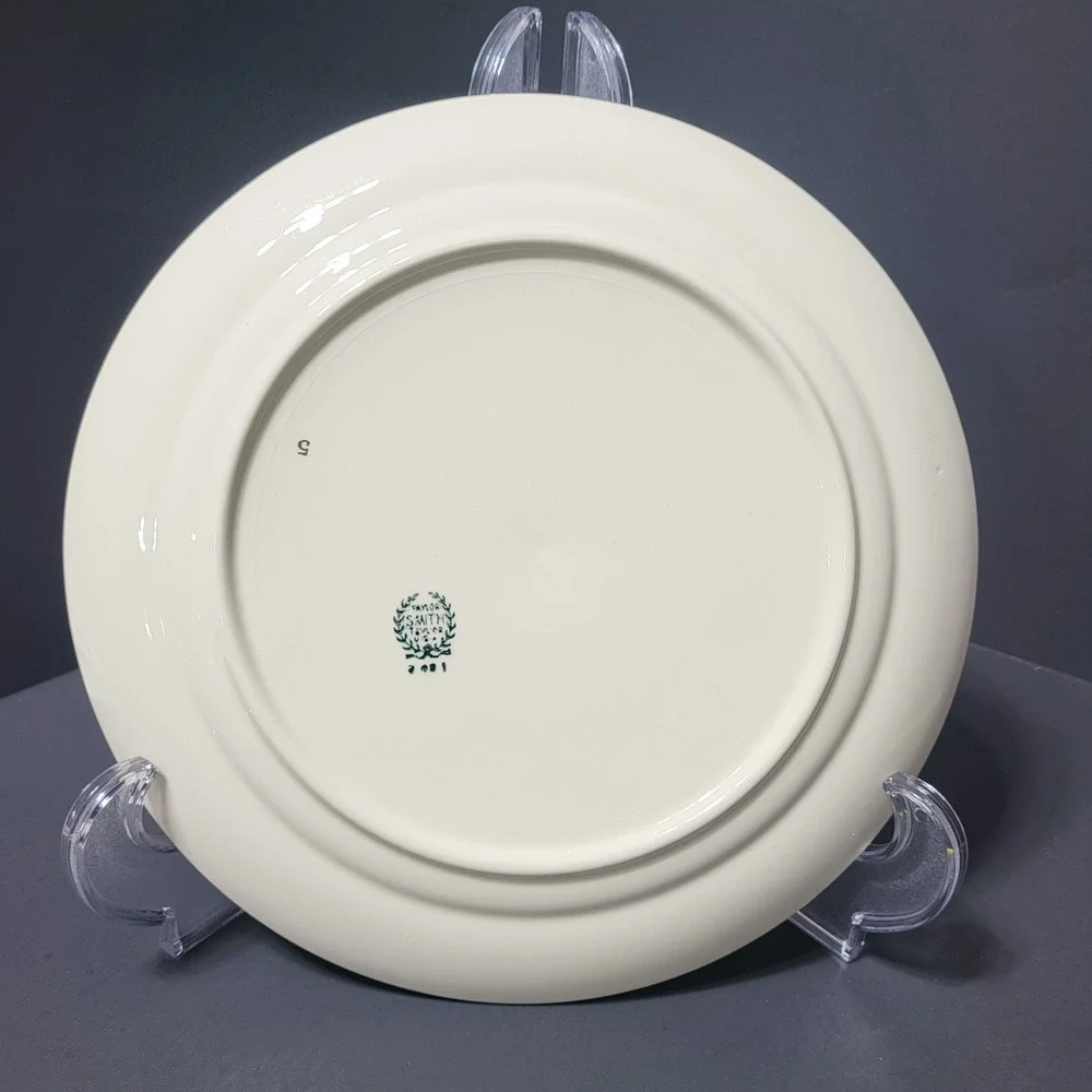 VTG‎ Taylor Smith Taylor USA Dinner Plate Cream Silver Platinum Striped Rim 10